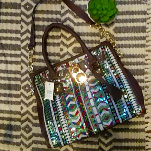Handbags - Multicolored sequined large handbag with 2 straps